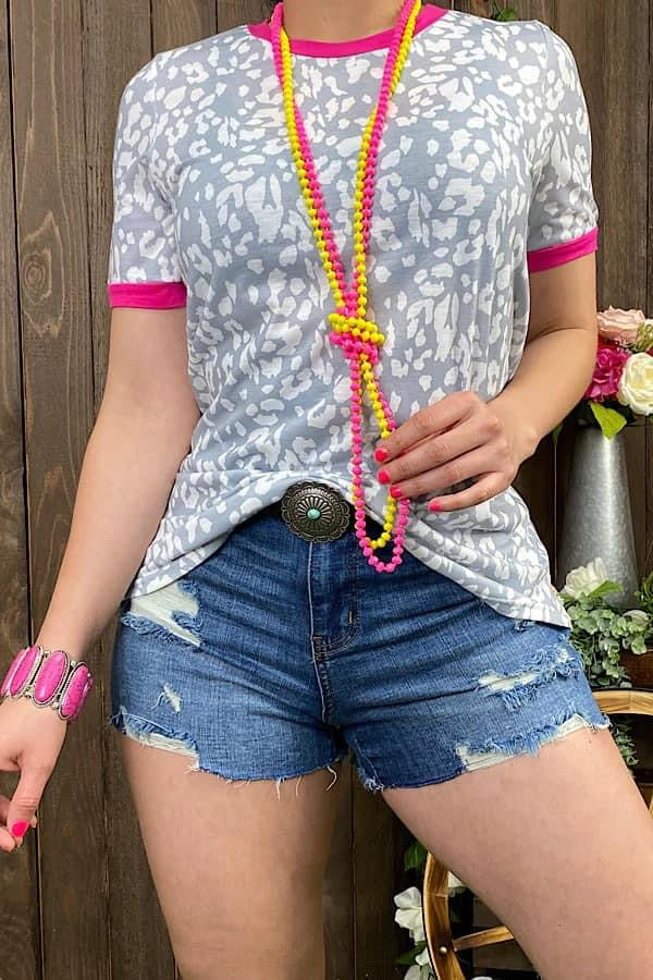 Grey/Pink Leopard Top