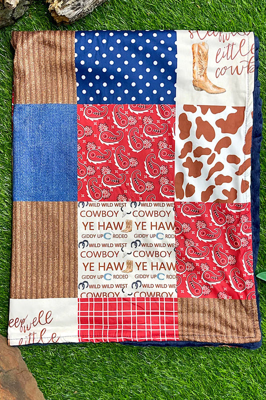 Baby Blanket - Mink Blue & Red Cowboy
