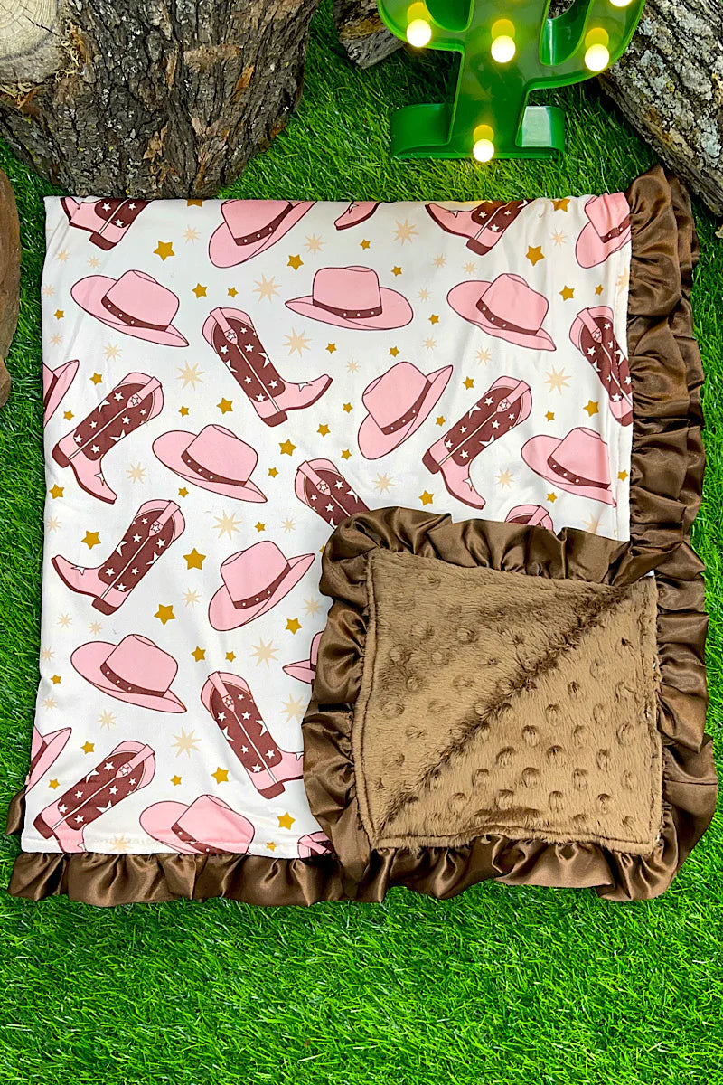 Baby Blanket - Mink Brown & Pink Cowgirl