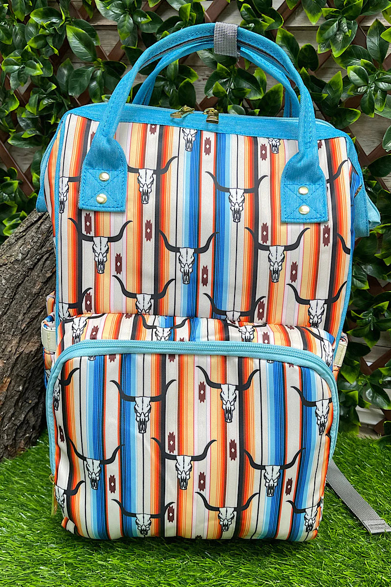 Blue Bull Skull Bottle Insulated Diaper Bag