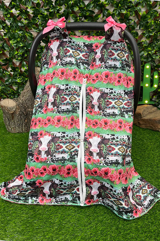 Car Seat Cover- Pink Floral Cow