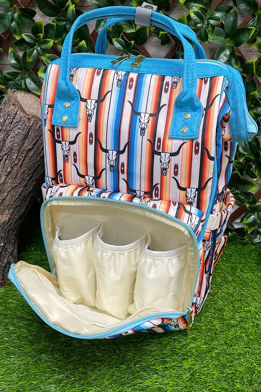Blue Bull Skull Bottle Insulated Diaper Bag