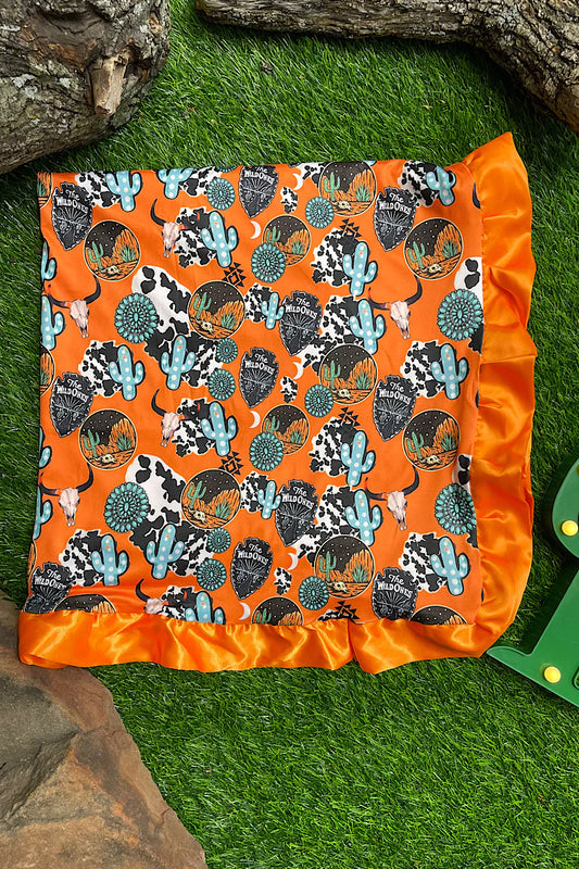 Baby Blanket - Orange Cow with Cactus
