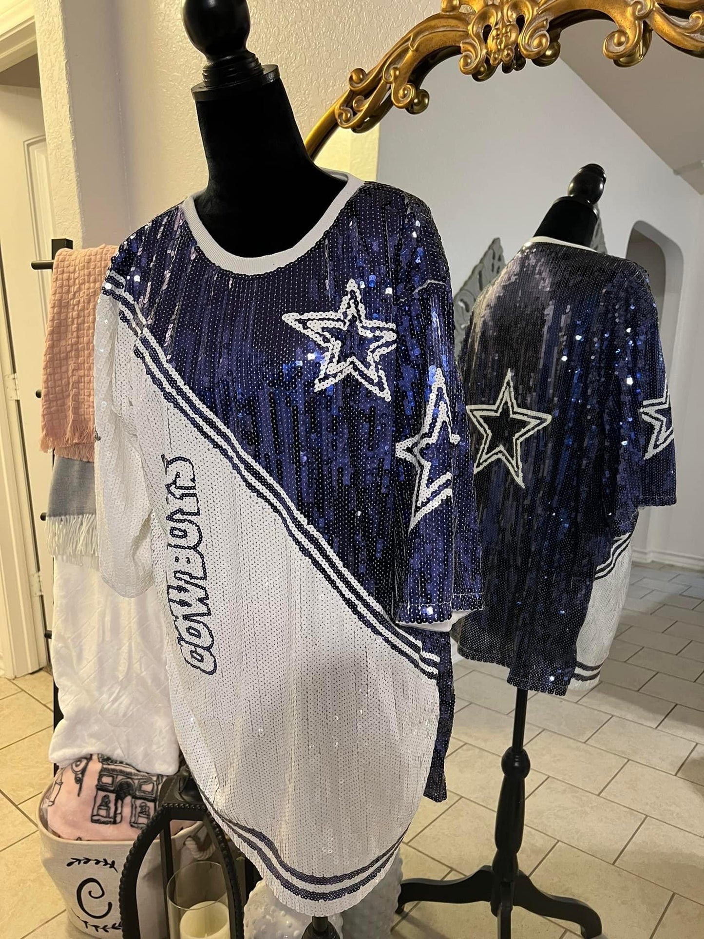 Cowboys White & Navy Sequin Dress ( PRE-ORDER)