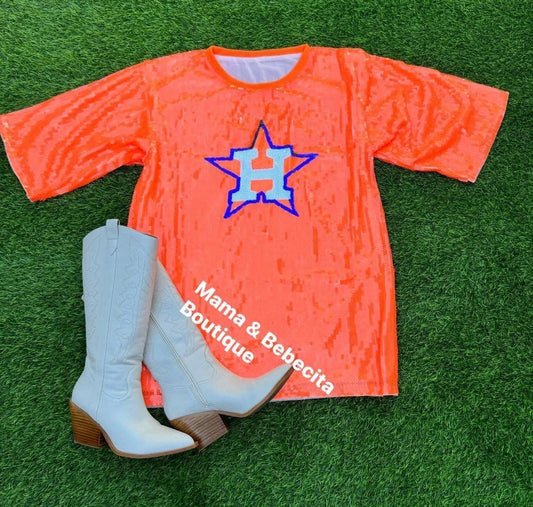 Astros Blue Or Orange Sequin Dress (PRE-ORDER)