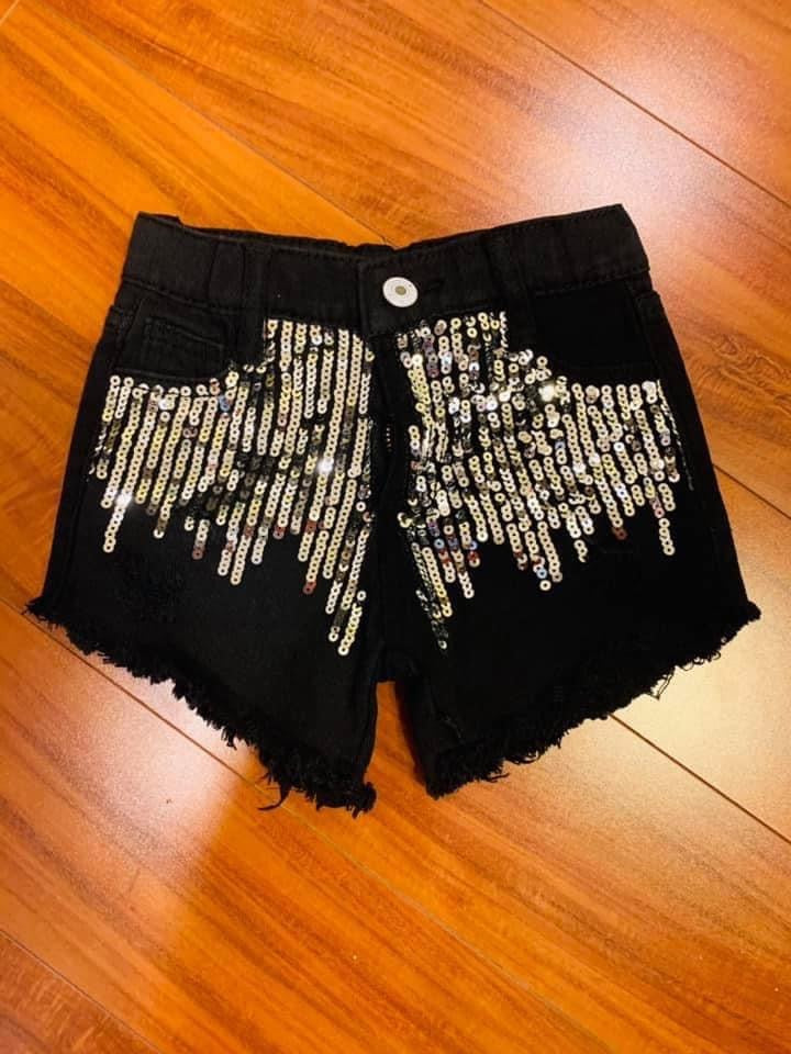 Black Denim Sequence Shorts