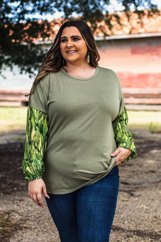 Olive Green Cactus Bubble Sleeve