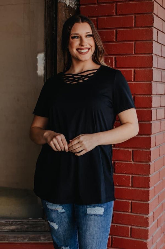 Black Crisscross Top with Pockets