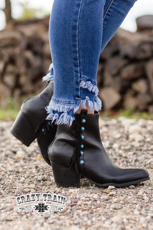 Black Fringe Booties