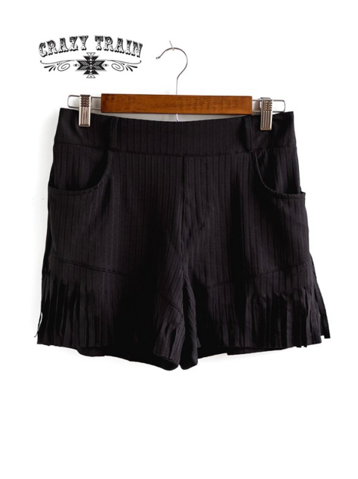 Crazy Train Black Fringe Shorts