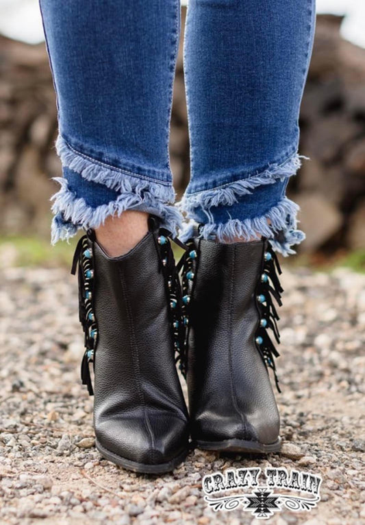 Black Fringe Booties