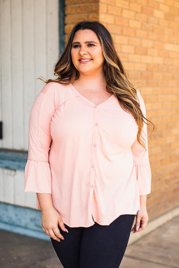 Peach Ruffle Sleeve Top