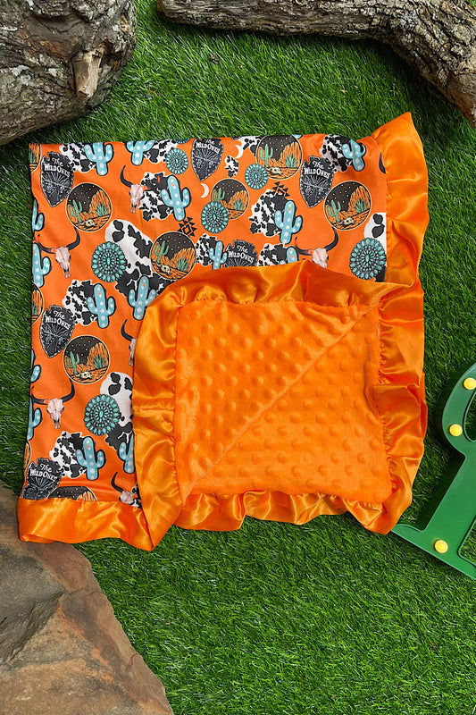 Baby Blanket - Orange Cow with Cactus