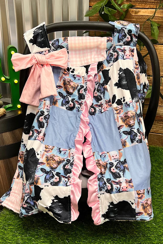 Car Seat Cover - Baby Pink & Baby Blue Ruffle