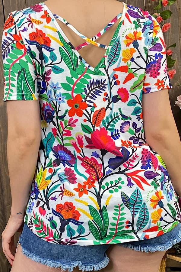 Floral Colorful Crisscross Top