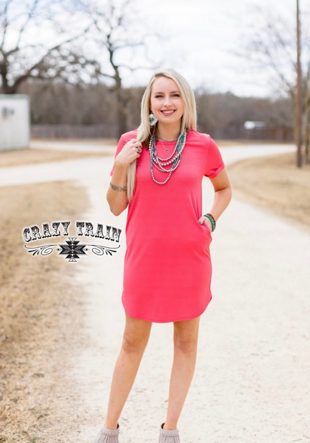 Coral Short Maxi Dress With Pockets