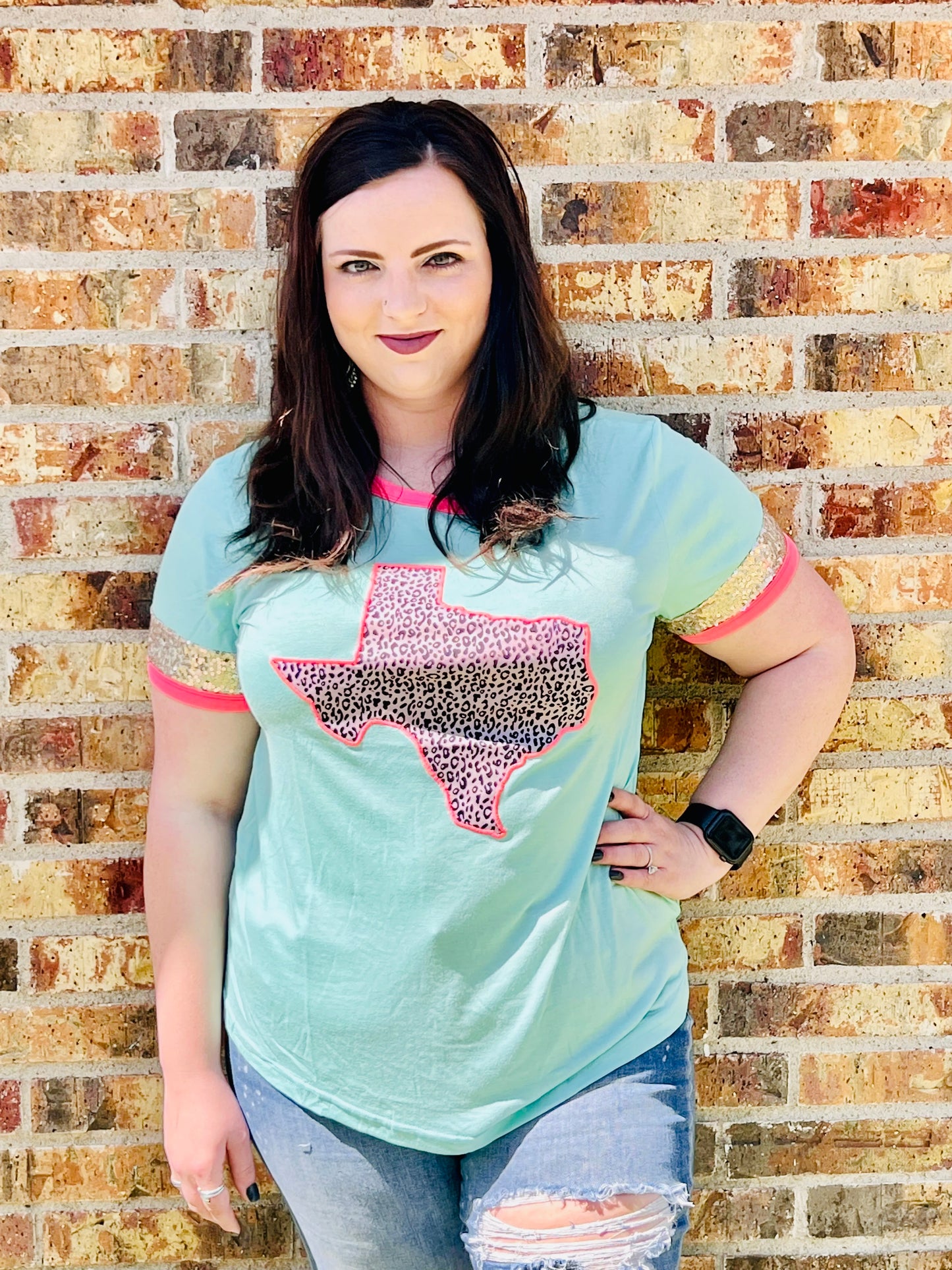 Teal/Hot pink Texas Tee