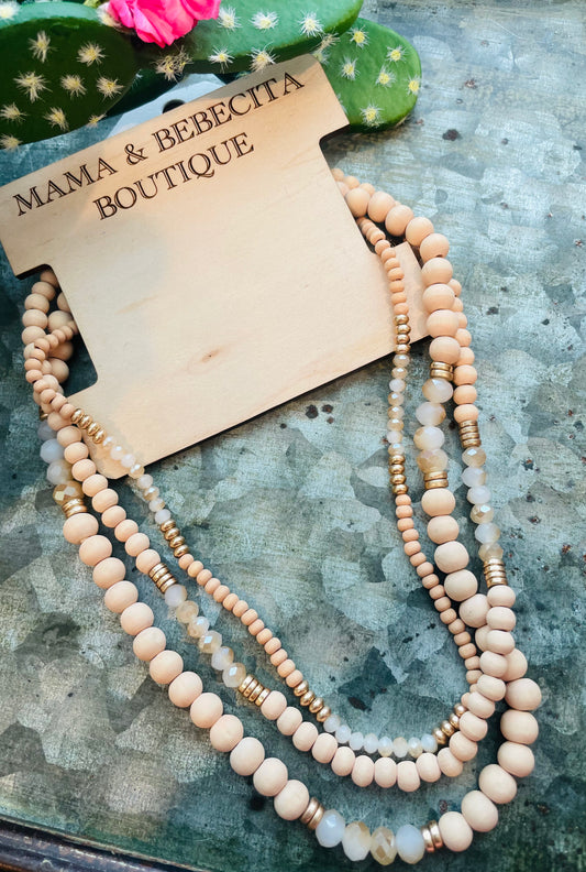 Beige Beaded Layered Necklace