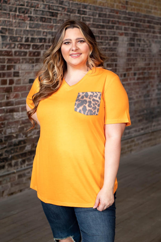 Neon Orange Cheetah Pocket Tee