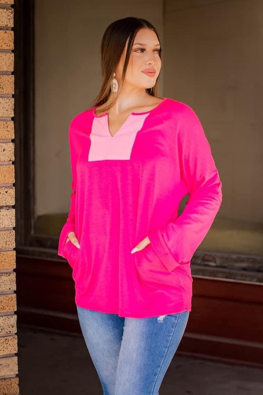 Two Tone Pink Long Sleeve  Top