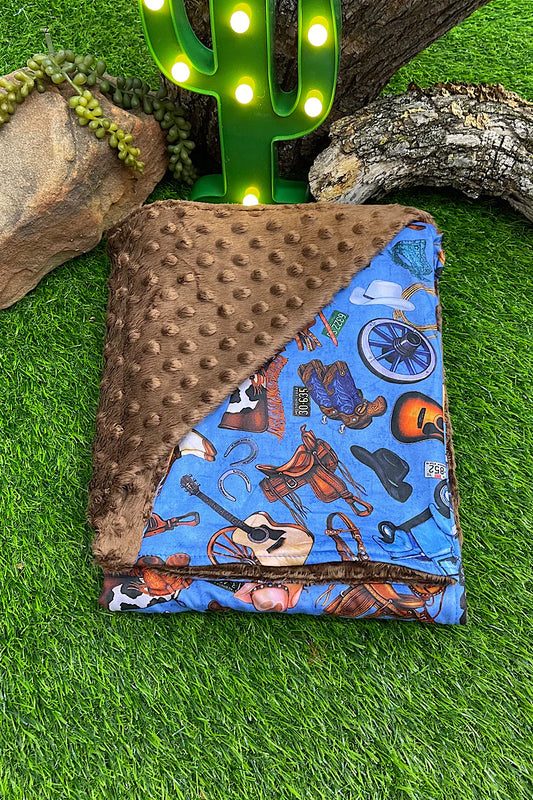 Baby Blanket - Mink Blue & Brown Cowboy