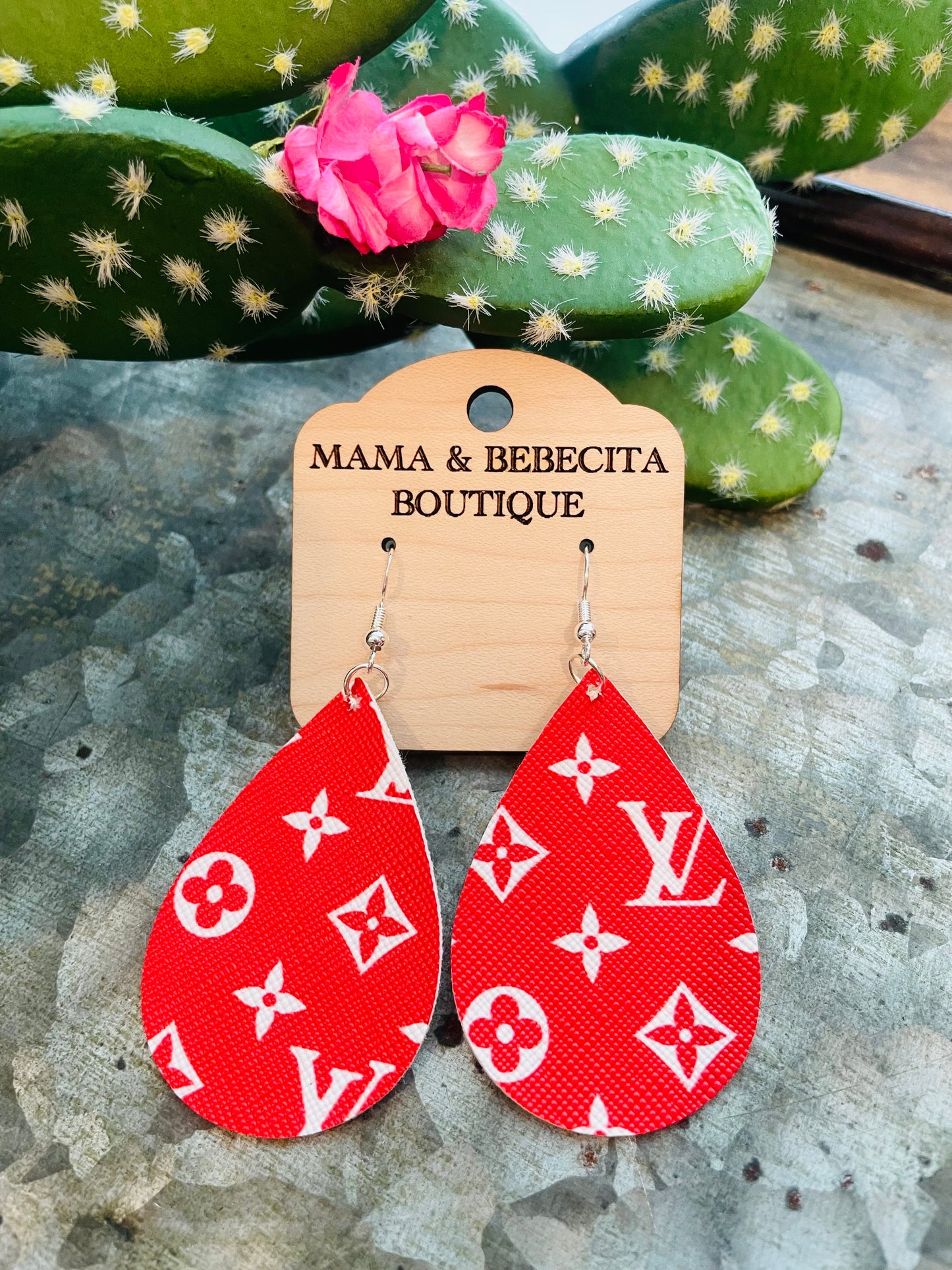 Red Faux Leather Earrings