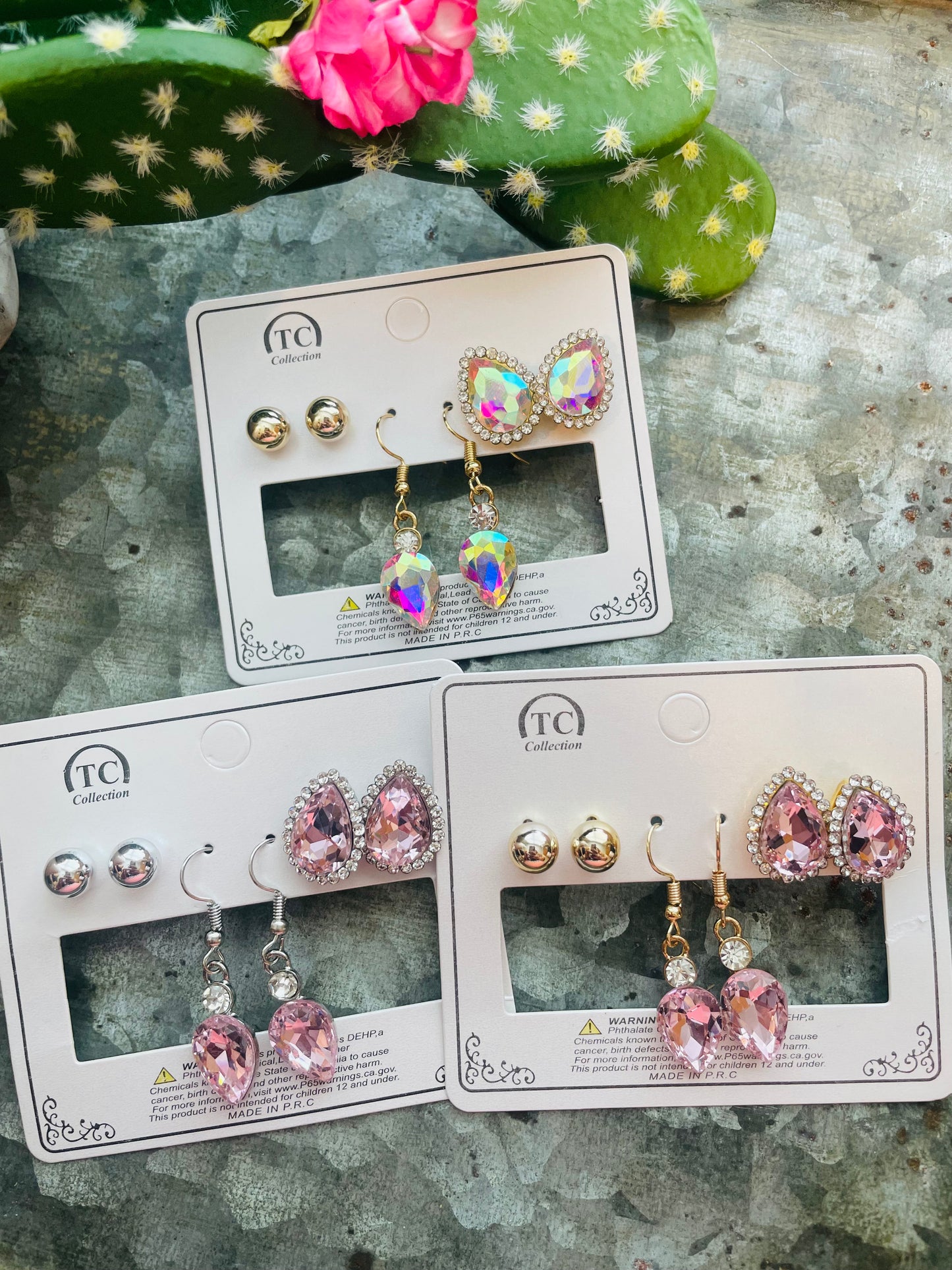 AB/Pink Earrings (3 Pair)