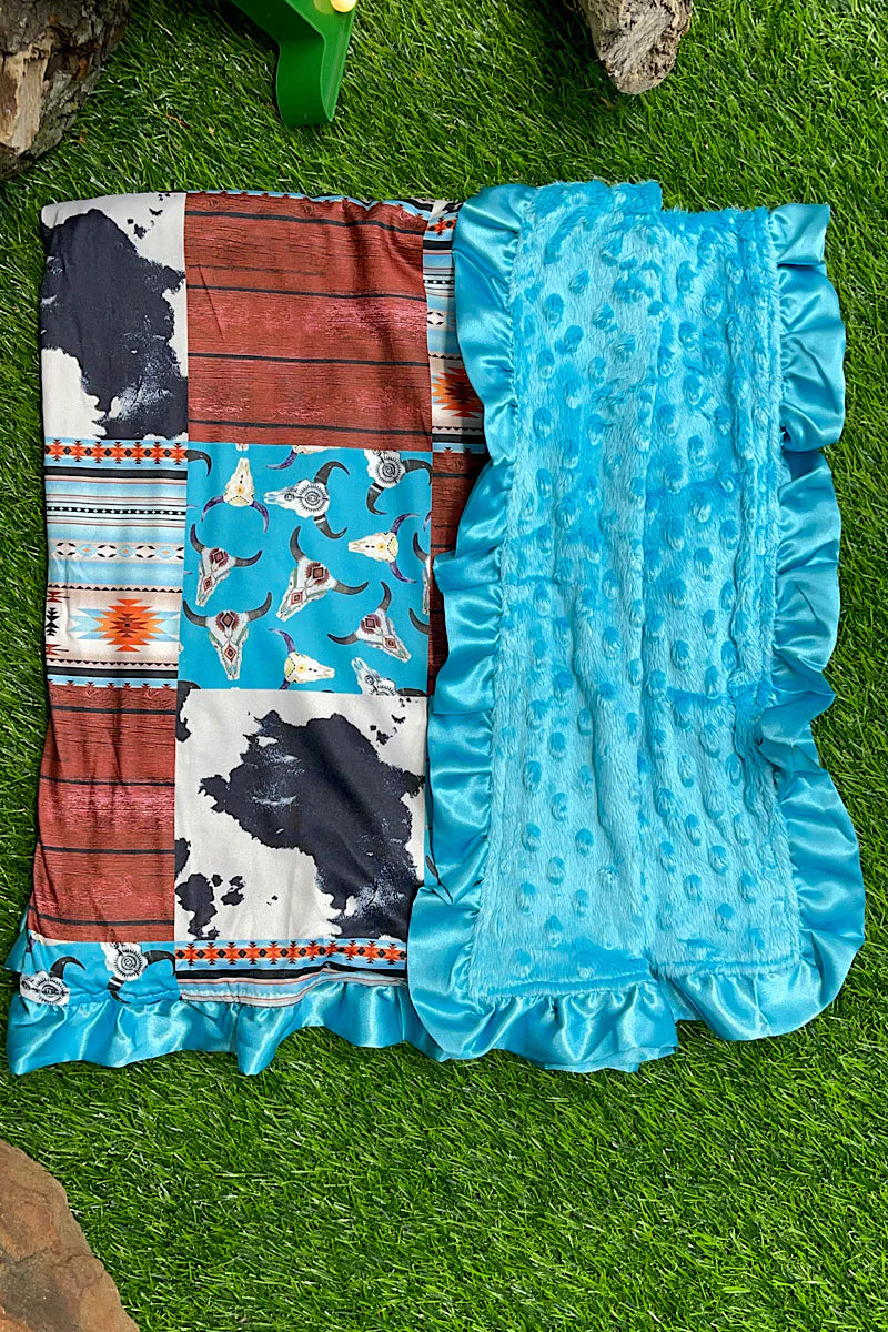 Baby Blanket - Mink Turquoise Cow & Aztec