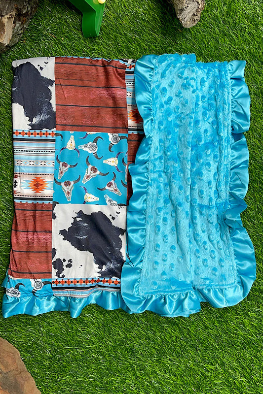 Baby Blanket - Mink Turquoise Cow & Aztec
