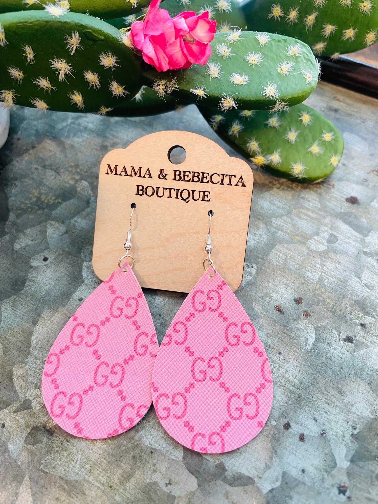 Pink Faux Leather Earrings