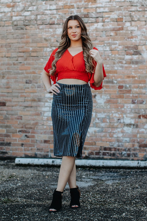 Black Sequins Pencil Skirt With Slit