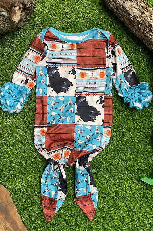 Baby Sleeper- Turquoise Cow & Aztec