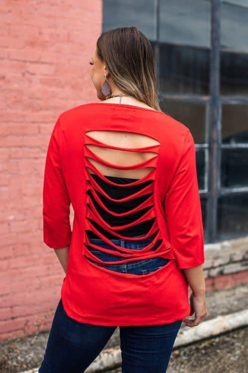 Red Shredded Back Top