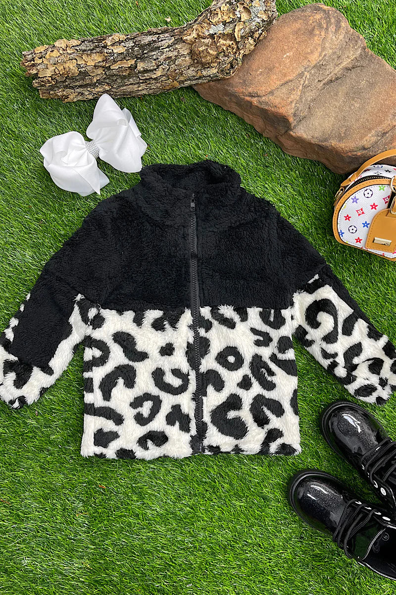 Black Leopard Fleece Jacket