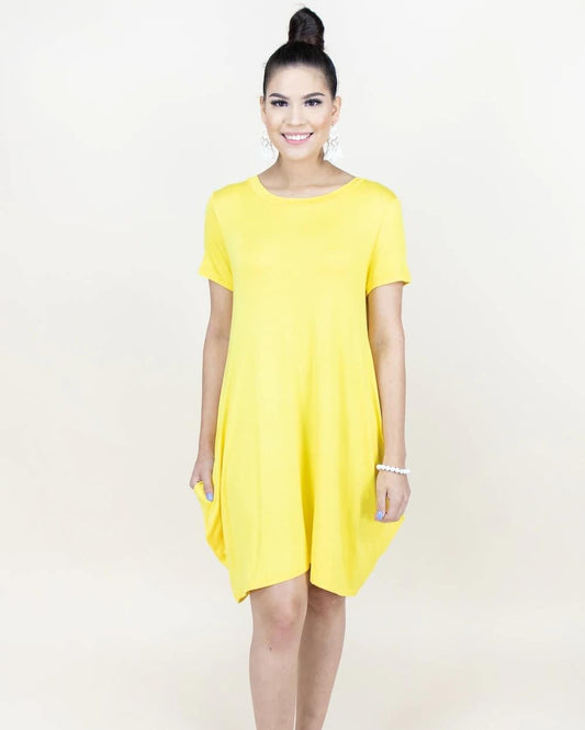 Yellow Short Maxi Dress With Pockets