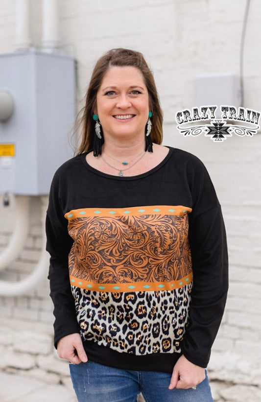 Black/Brown Tooled Cheetah Sweater