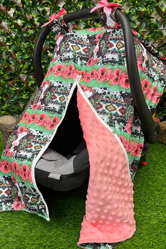 Car Seat Cover- Pink Floral Cow