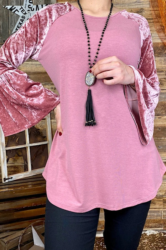 Mauve felt bell sleeve top