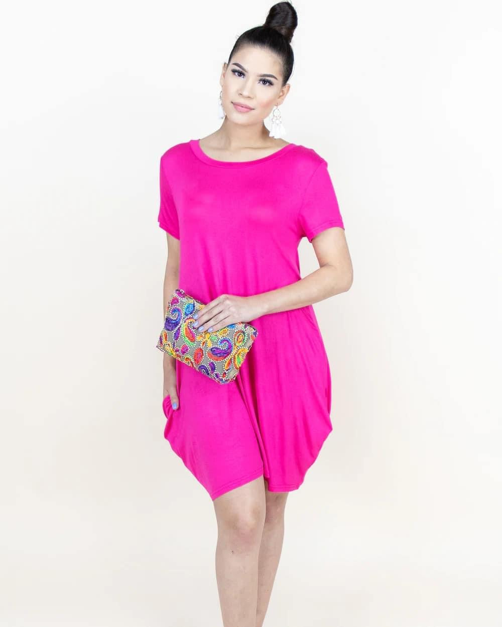 Pink Short Maxi Dress With Pockets