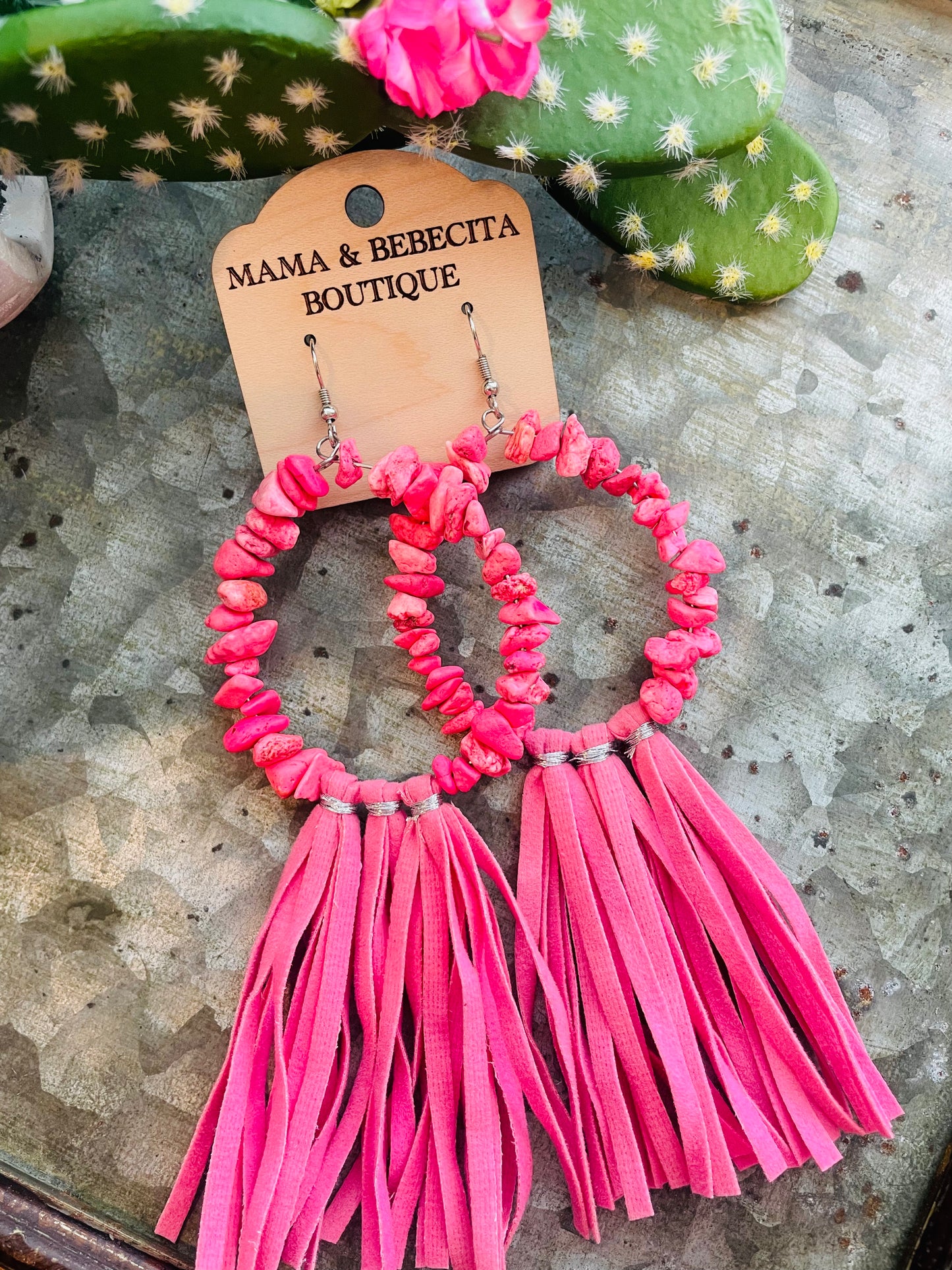 Pink Western Fringe Earrings