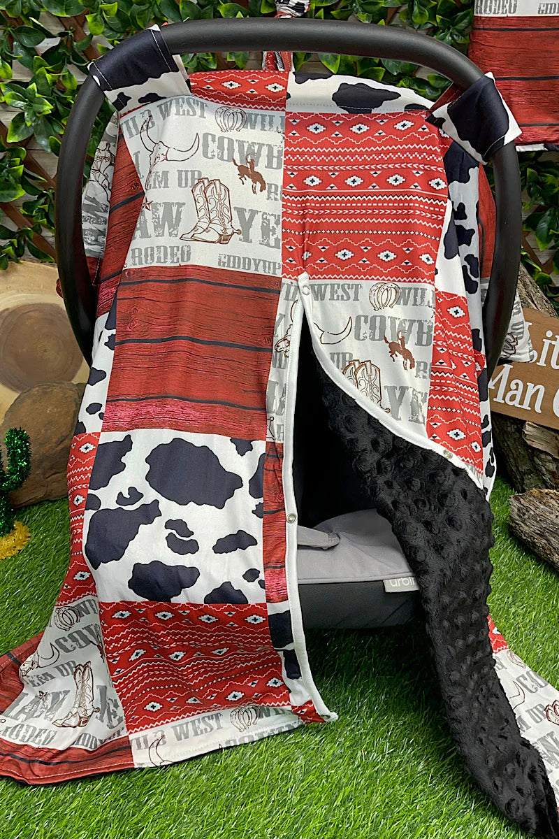 Car Seat Cover - Red Cow Print Yee Haw